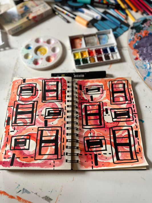 What higher education doesn't teach you. How my Philosophy studies and my Art Practice are now the perfect balance for an overthinking mind. Sketchbook, watercolours, red and acrylic markers.