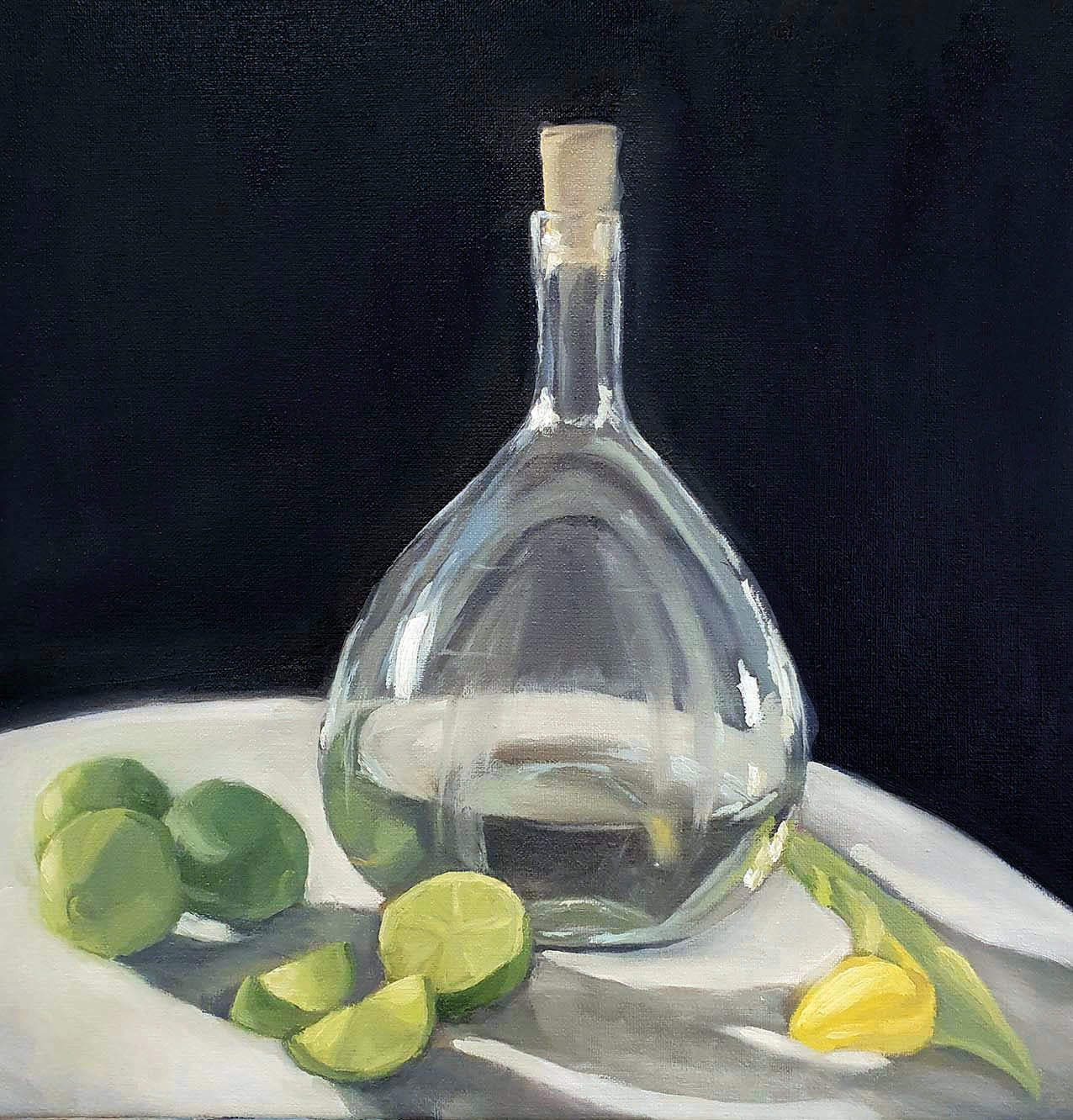 Vase and Limes - Still life oil painting on canvas