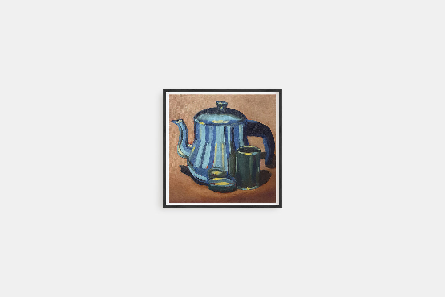 Blue Striped Pot - Original still life painting