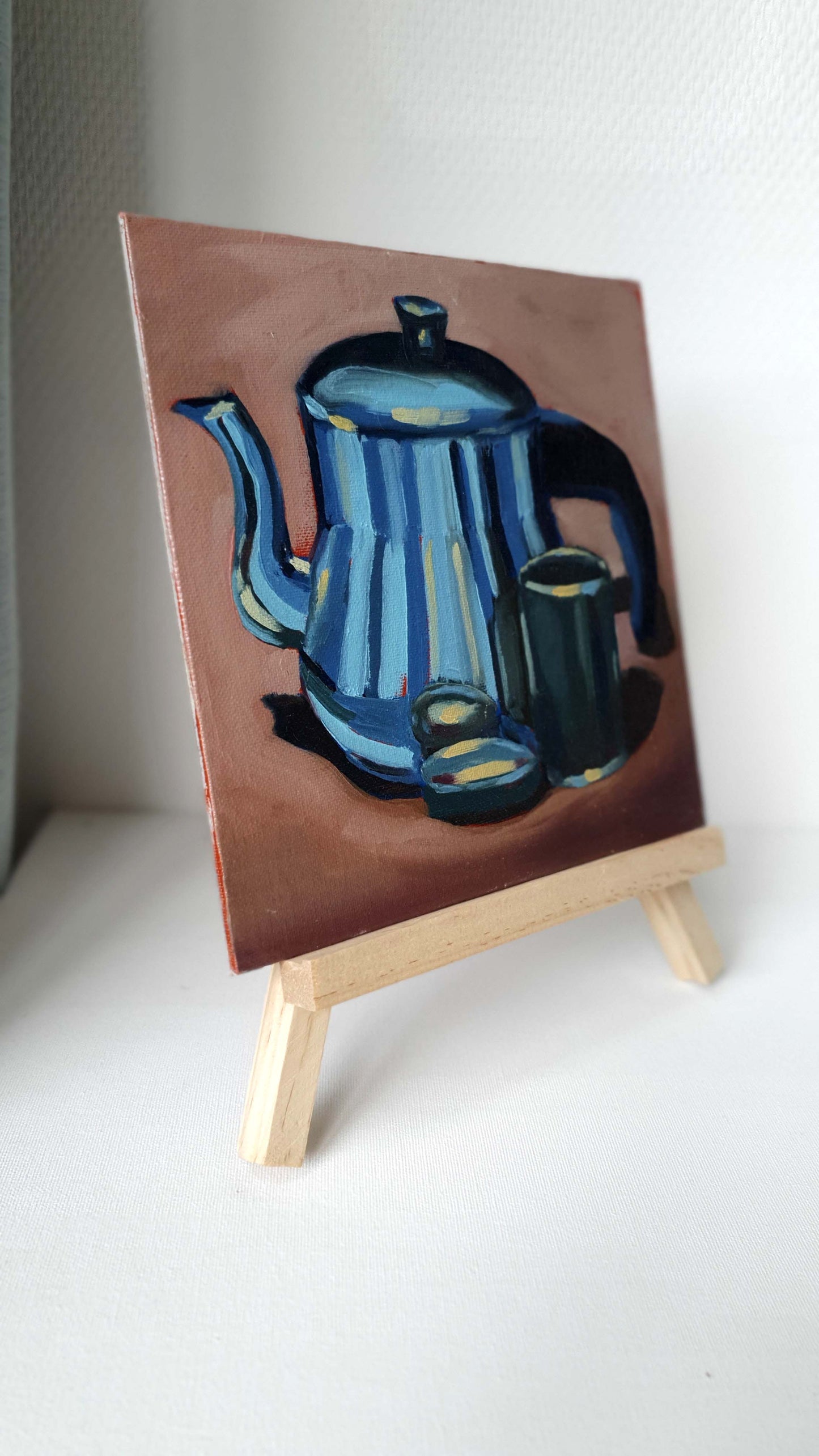 Blue Striped Pot - Original still life painting