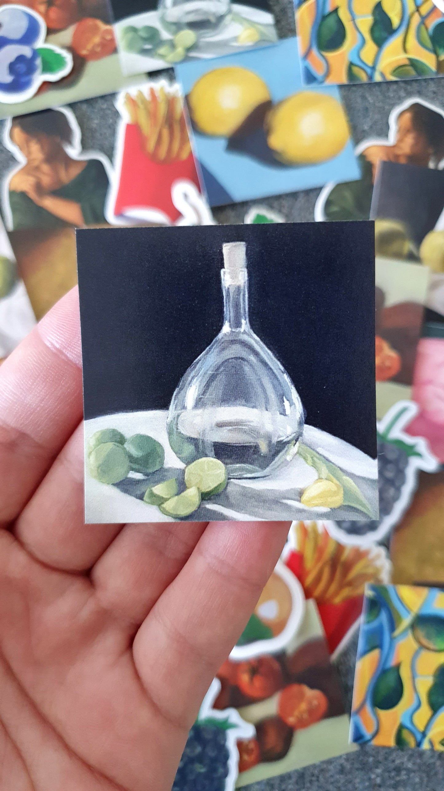 Vase and Limes sticker - Oil painting print sticker