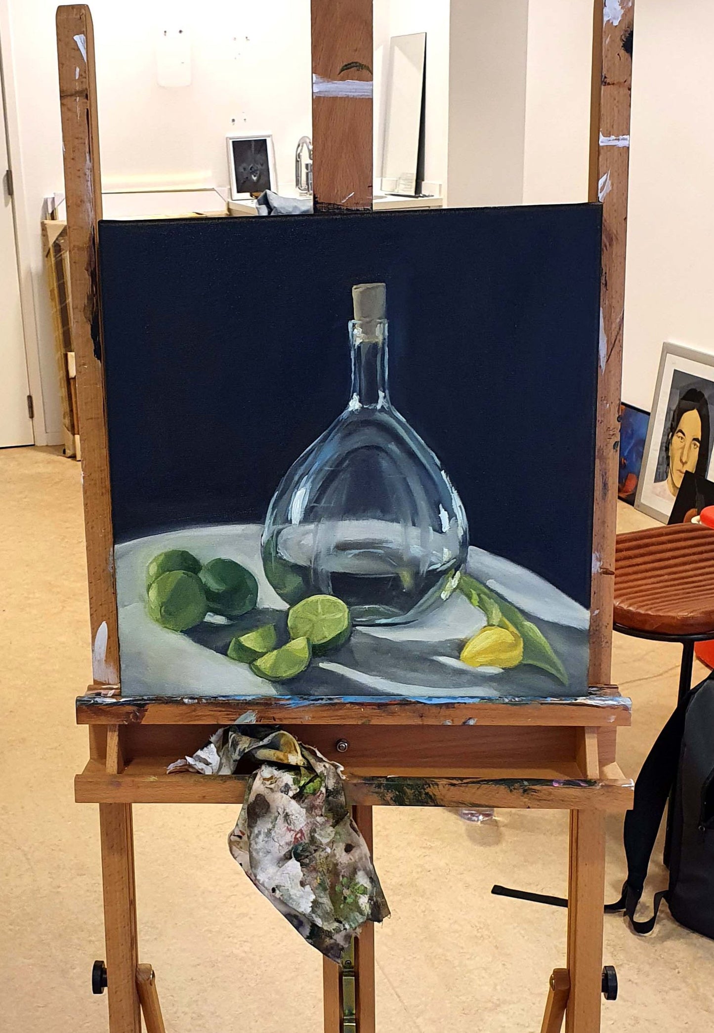 Vase and Limes - Still life oil painting on canvas