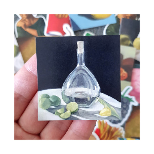 Vase and Limes sticker - Oil painting print sticker